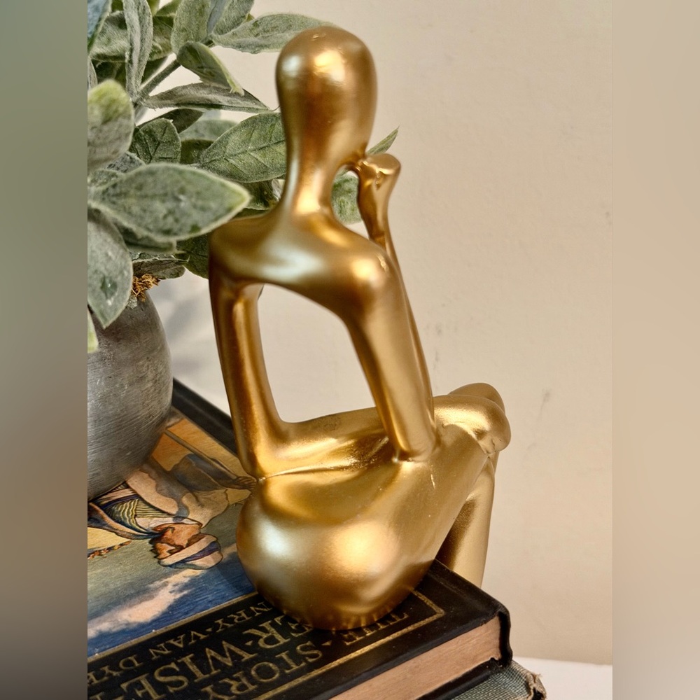 Gold Thinker Bookshelf Sitter Minimalist Figure Gift for Reader - Picture 5 of 6